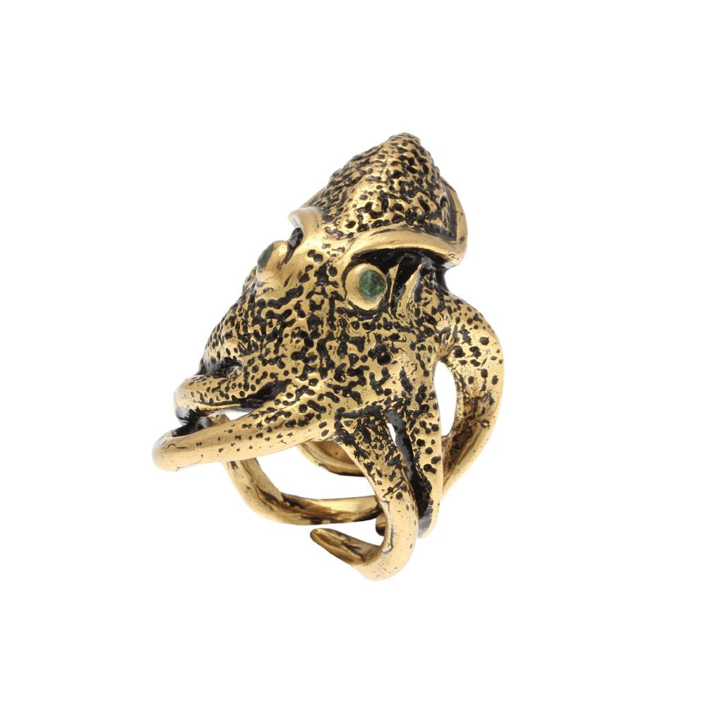 Anello Polipo - Doppio Anello in Ottone con Finitura Argento e Oro e Zaffiro (Codice: AN PO 01)