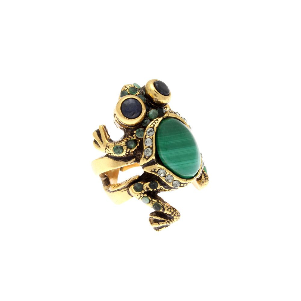 Anello Ranocchio e Malachite - Anello Artigianale con Malachite e Dettagli in Smeraldi, Zaffiri e Swarovski (Codice: AN RM 01)