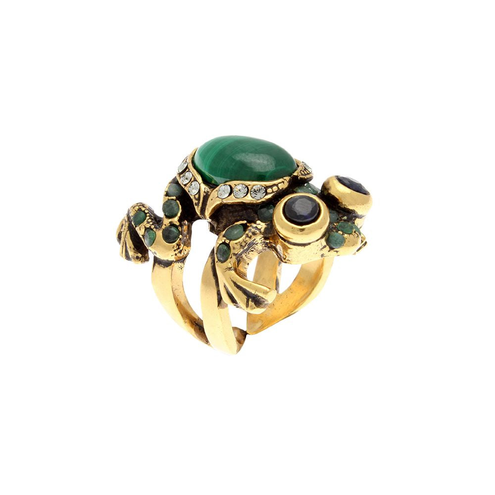 Anello Ranocchio e Malachite - Anello Artigianale con Malachite e Dettagli in Smeraldi, Zaffiri e Swarovski (Codice: AN RM 01)