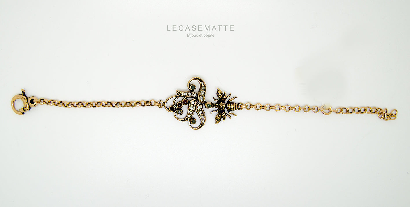 Bracciale Ape - Bracciale Vintage in Ottone Dorato con Perle, Pietre Dure e Swarovski (Codice: BR AP)