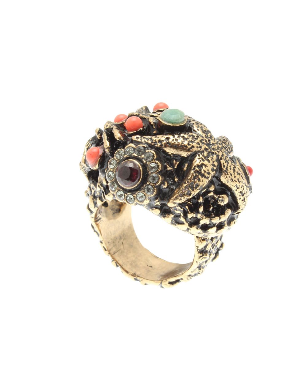 Anello Fondale Marino – Gioiello Artigianale in Ottone Dorato con Coralli, Smeraldi e Swarovski (Codice: AN FOND MARINO 01)
