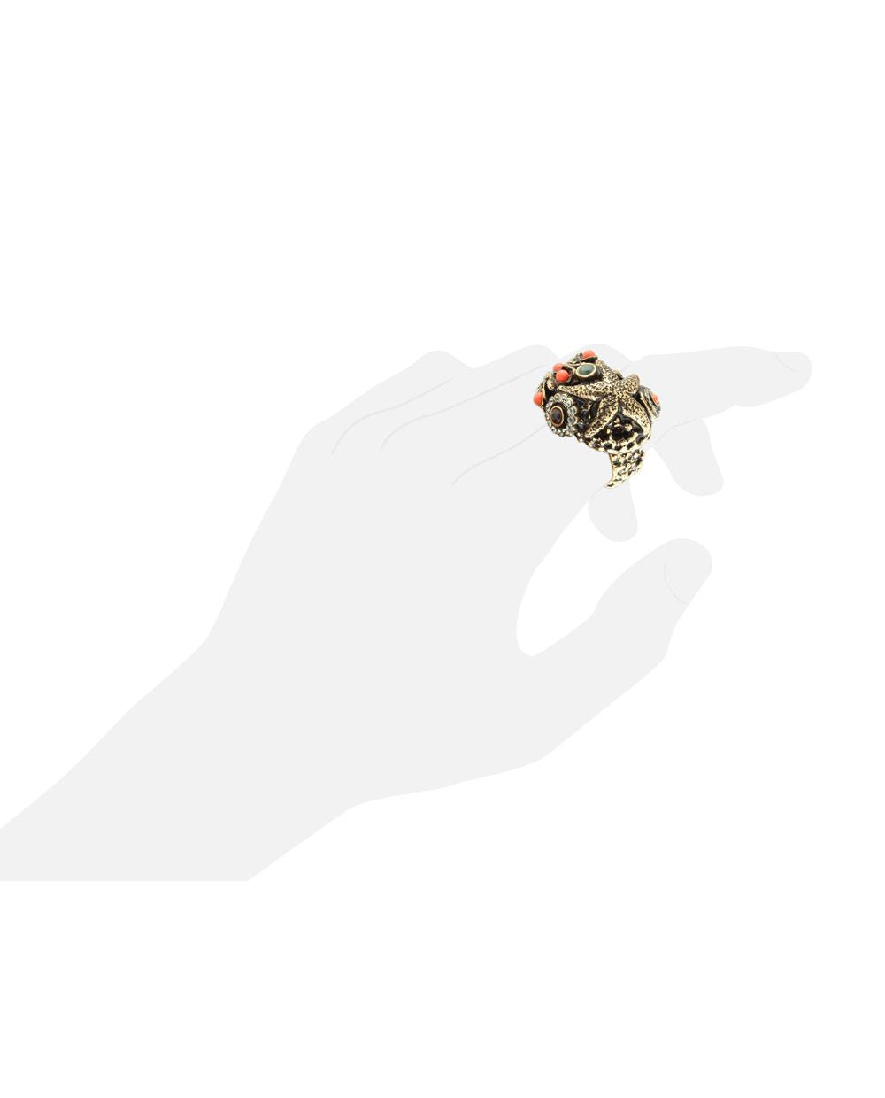 Anello Fondale Marino – Gioiello Artigianale in Ottone Dorato con Coralli, Smeraldi e Swarovski (Codice: AN FOND MARINO 01)