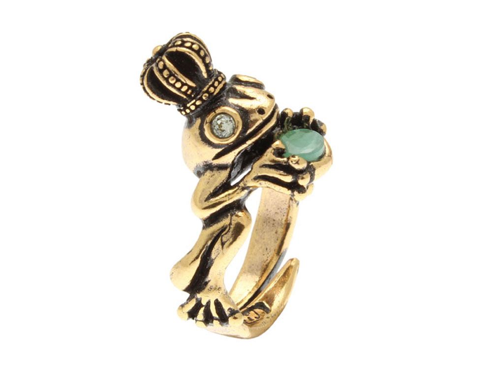 Anello Froggy - Gioiello Artigianale in Ottone Dorato con Smeraldo (Codice: AN FROG 01)