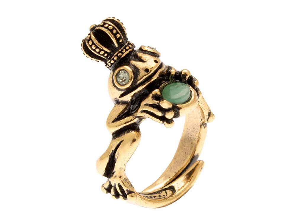 Anello Froggy - Gioiello Artigianale in Ottone Dorato con Smeraldo (Codice: AN FROG 01)
