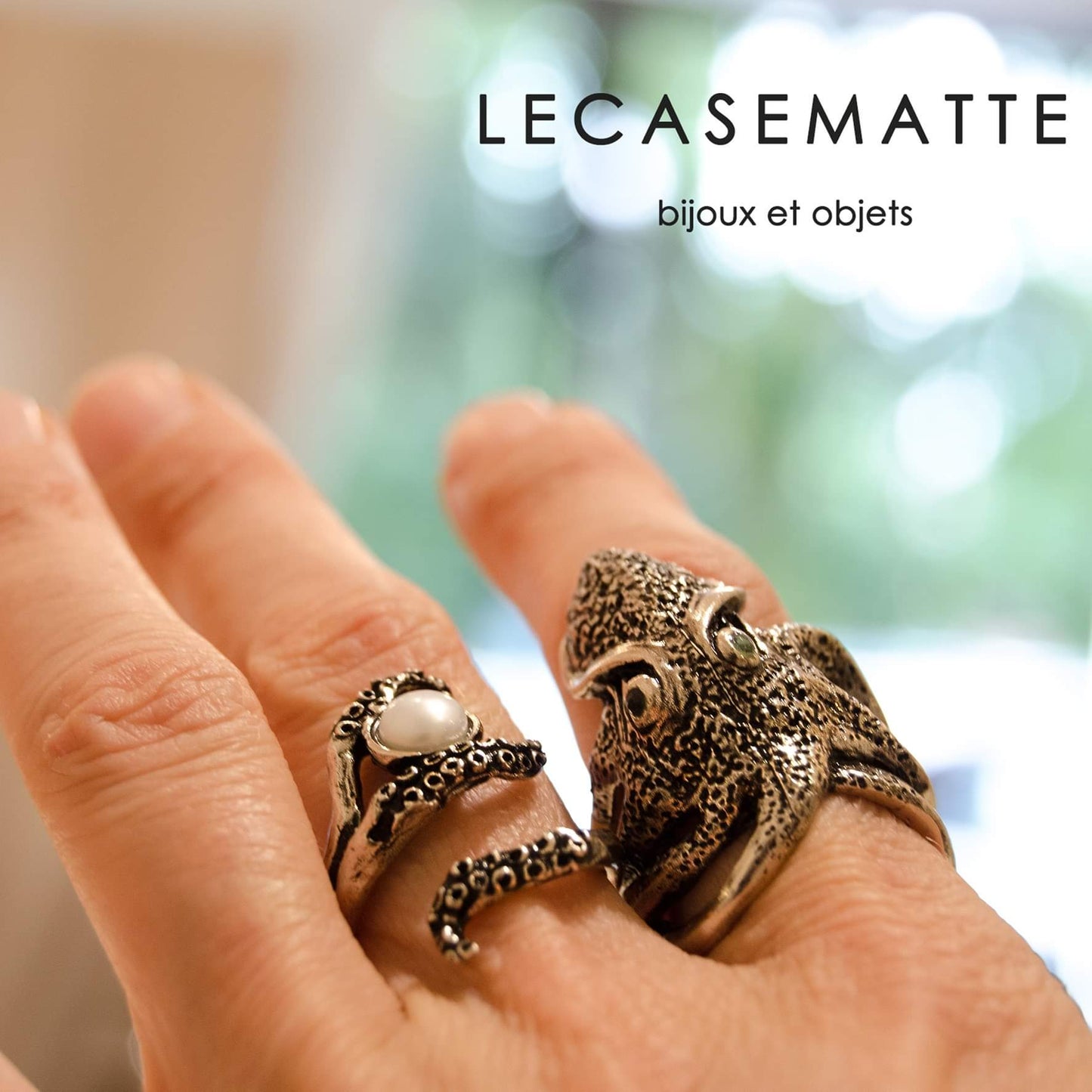 Anello Polipo - Doppio Anello in Ottone con Finitura Argento e Oro e Zaffiro (Codice: AN PO 01)