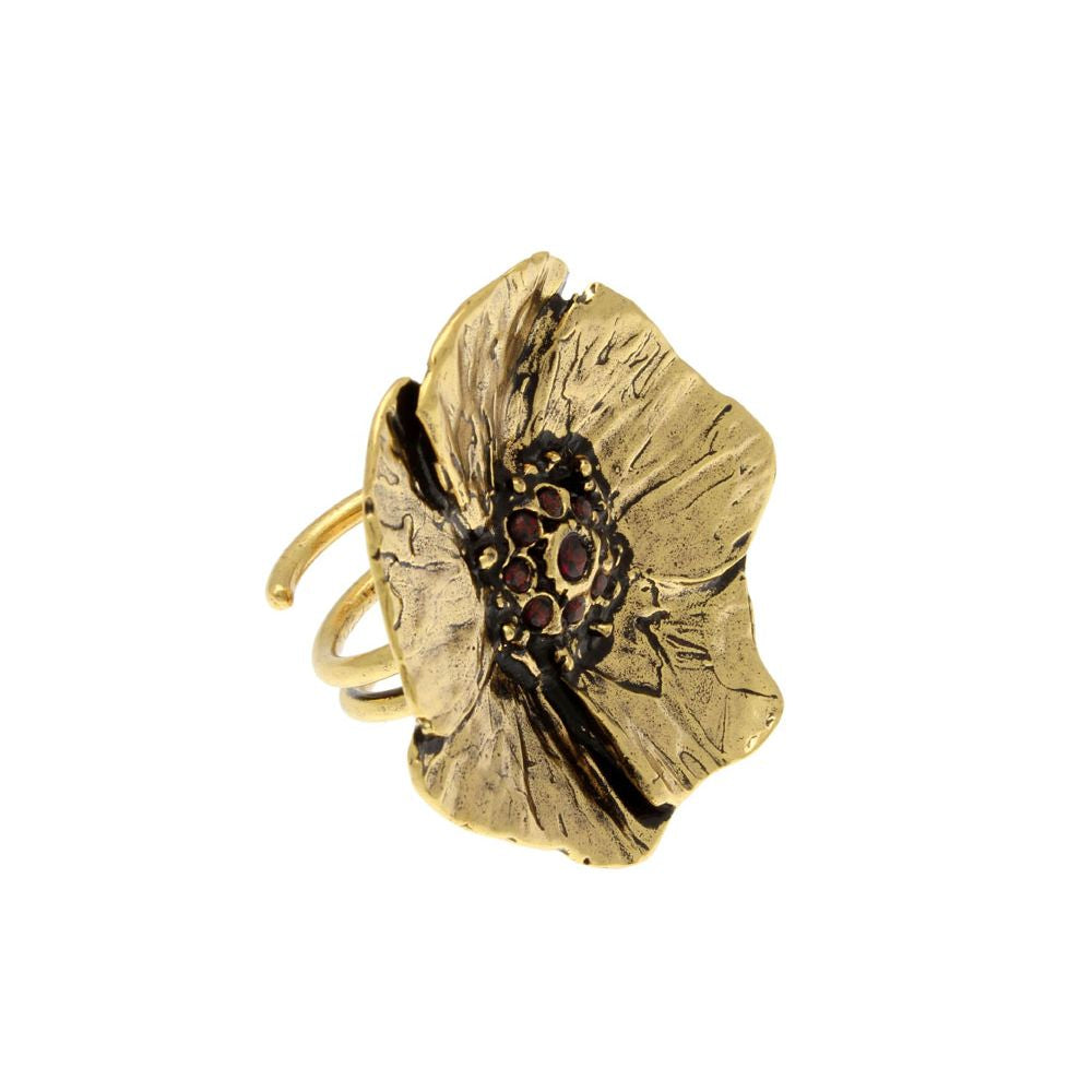 Anello Papavero - Anello in Ottone Placcato Oro con Granato (Codice: AN P 01)