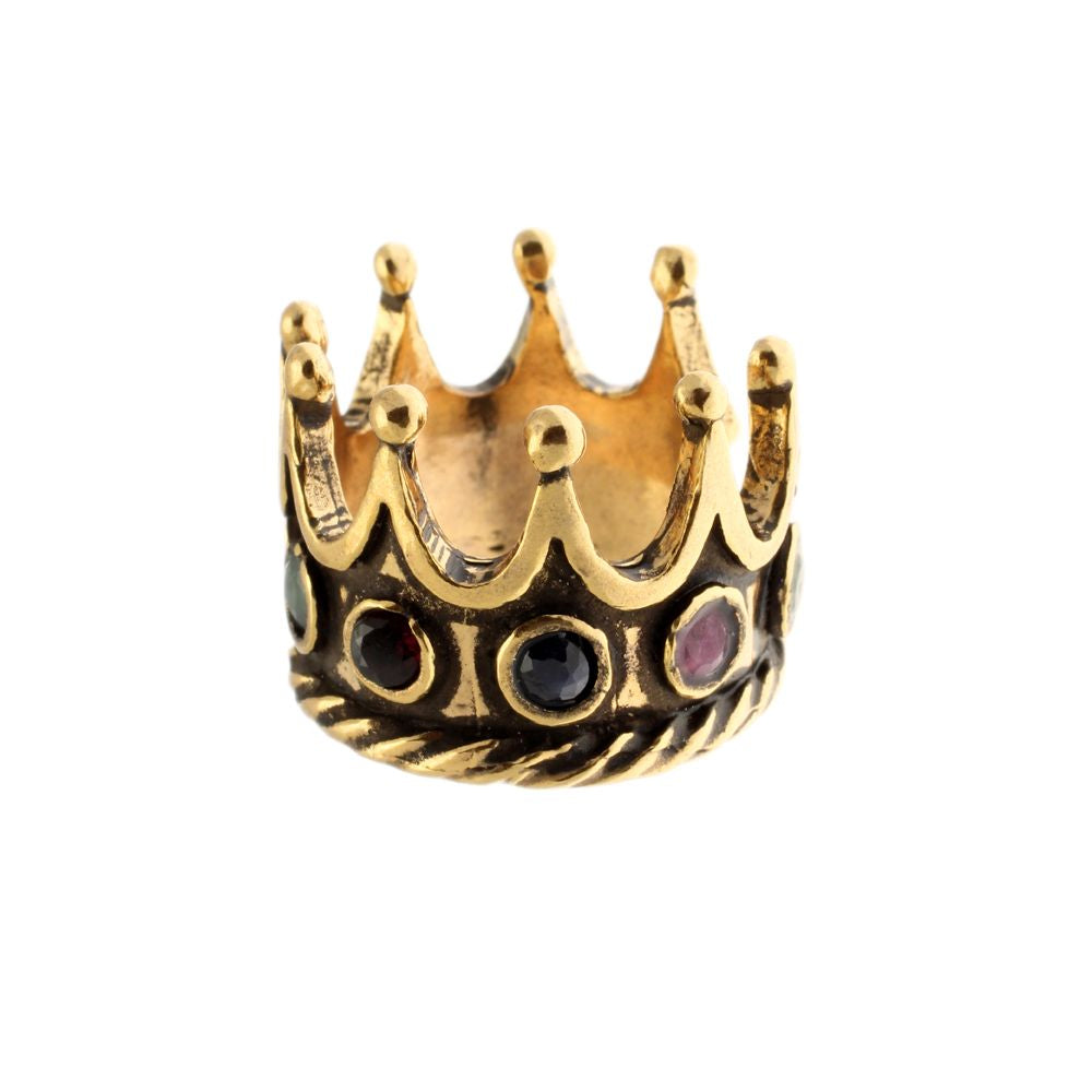 Anello Corona – Gioiello Artigianale in Ottone Dorato con Smeraldo, Rubino, Zaffiro e Granato (Codice: AN CORONA 01)