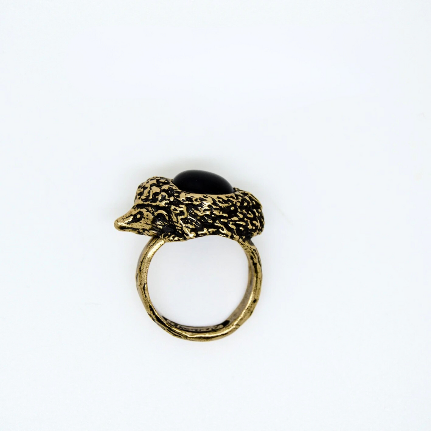 Anello Riccio - Anello Artigianale in Ottone Galvanizzato Oro con Onice (Codice: AN RC 01)
