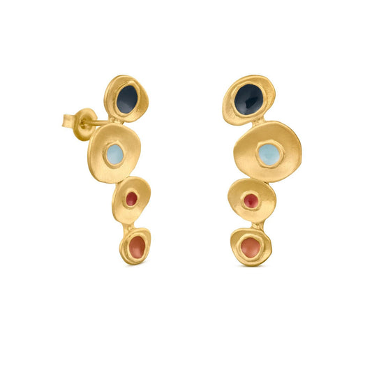 Orecchini Curvi Multicerchio in Oro Opaco con Smalti Colorati (Codice: OR GE 006)