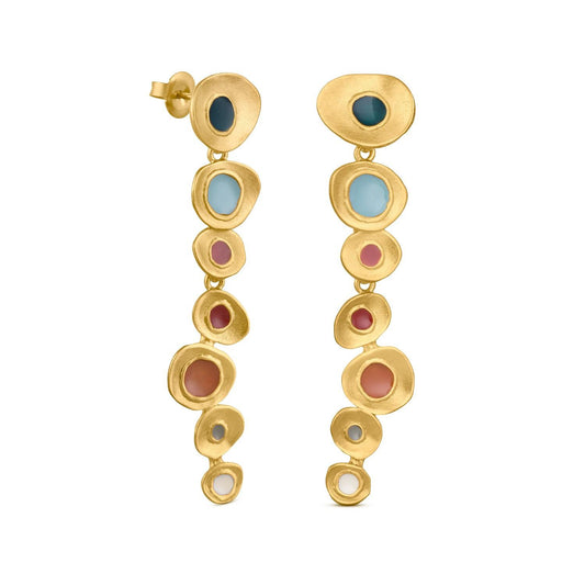Orecchini Pendenti Maxi Cerchi Irregolari Oro Opaco con Smalti Multicolore (Codice: OR GE 008)