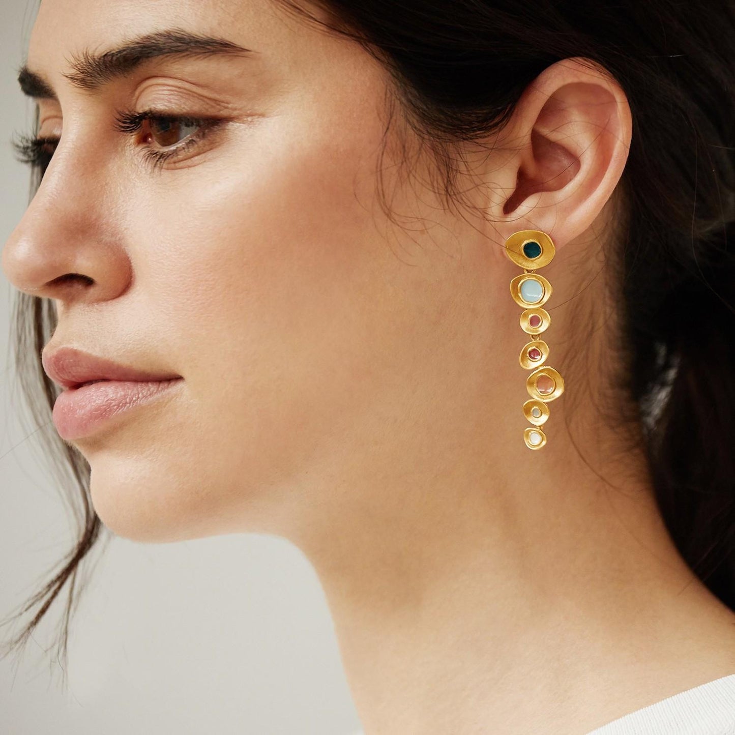 Orecchini Pendenti Maxi Cerchi Irregolari Oro Opaco con Smalti Multicolore (Codice: OR GE 008)