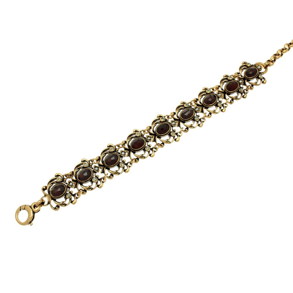 Bracciale Barocco - Bracciale Artigianale in Ottone Dorato con Swarovski e Granati (Codice: BR BAROCCO)