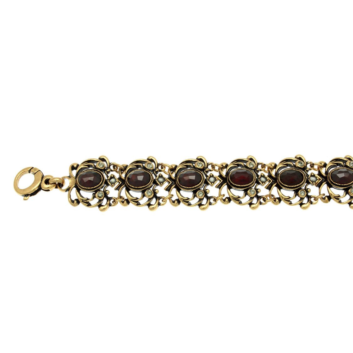 Bracciale Barocco - Bracciale Artigianale in Ottone Dorato con Swarovski e Granati (Codice: BR BAROCCO)