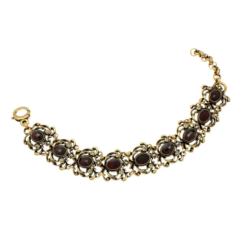 Bracciale Barocco - Bracciale Artigianale in Ottone Dorato con Swarovski e Granati (Codice: BR BAROCCO)
