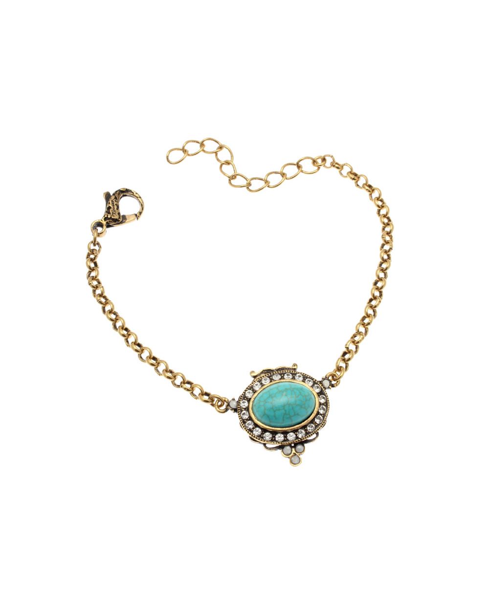 Bracciale Azzurro - Bracciale Artigianale in Ottone Dorato con Magnesite e Swarovski (Codice: BR AZZURRO)