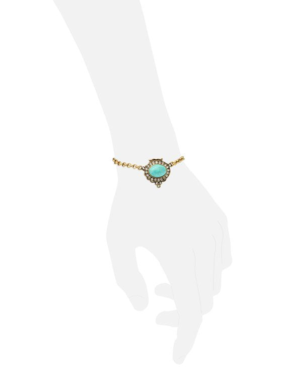 Bracciale Azzurro - Bracciale Artigianale in Ottone Dorato con Magnesite e Swarovski (Codice: BR AZZURRO)