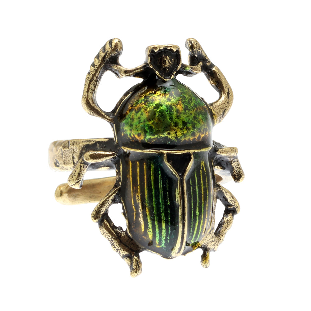 Anello Scarabeo - Anello Artigianale in Ottone Dorato con Smalti (Codice: AN SC 01)