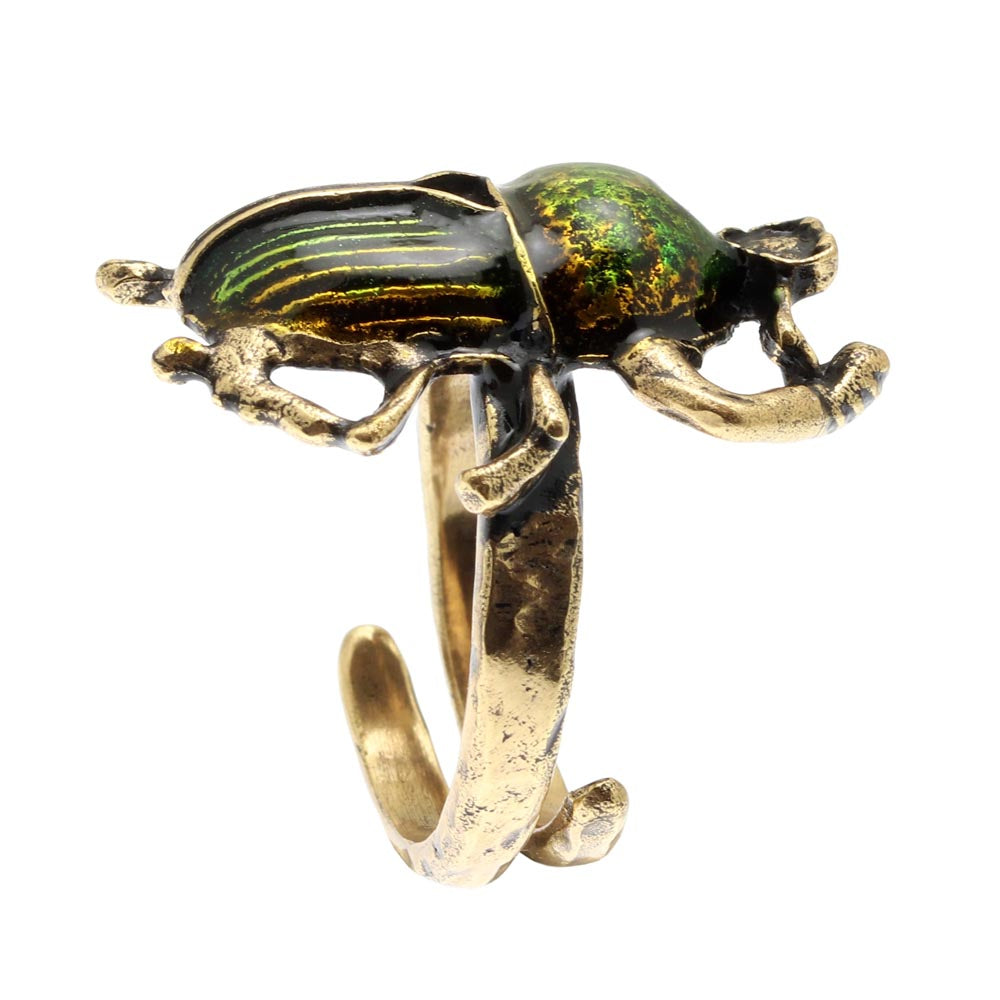 Anello Scarabeo - Anello Artigianale in Ottone Dorato con Smalti (Codice: AN SC 01)