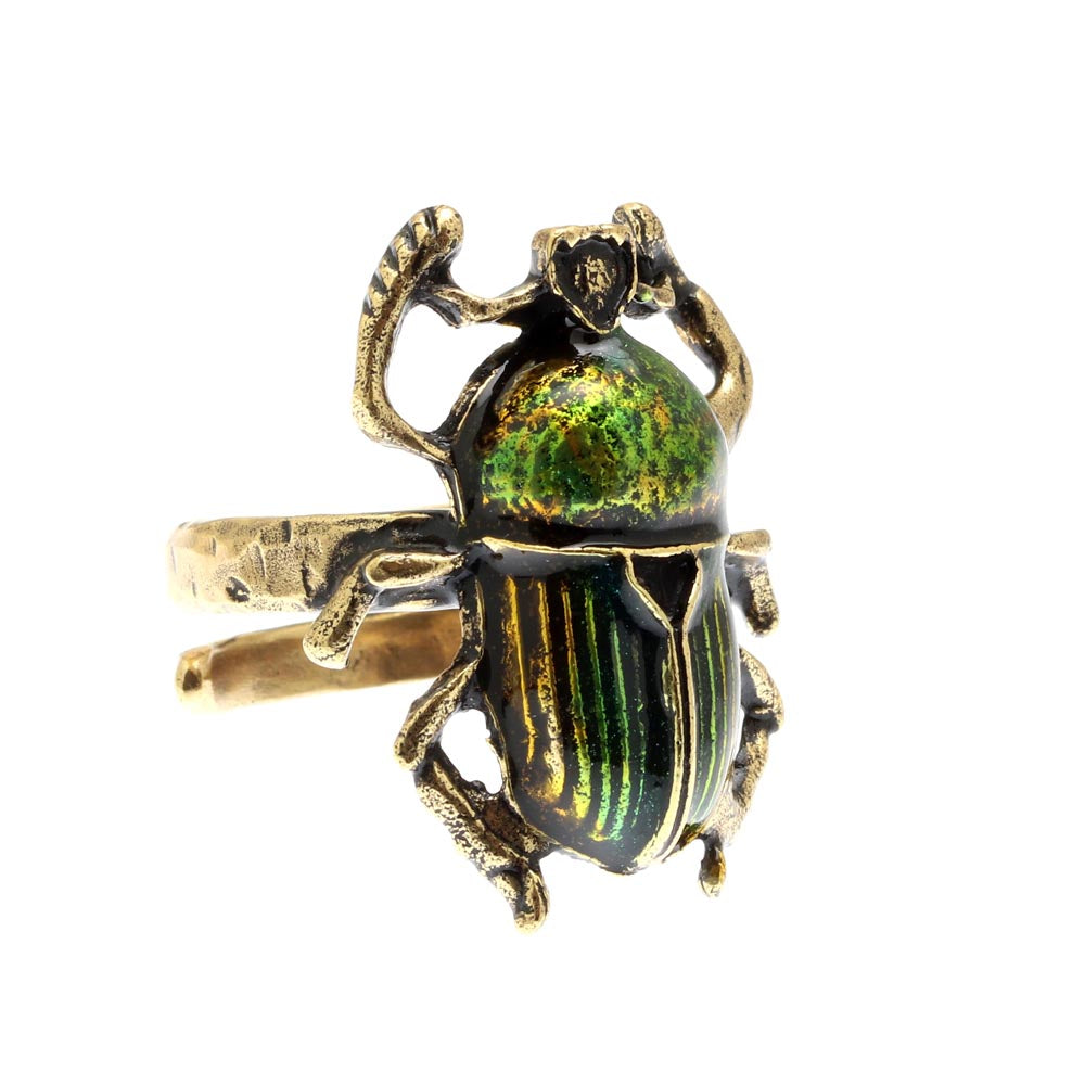 Anello Scarabeo - Anello Artigianale in Ottone Dorato con Smalti (Codice: AN SC 01)